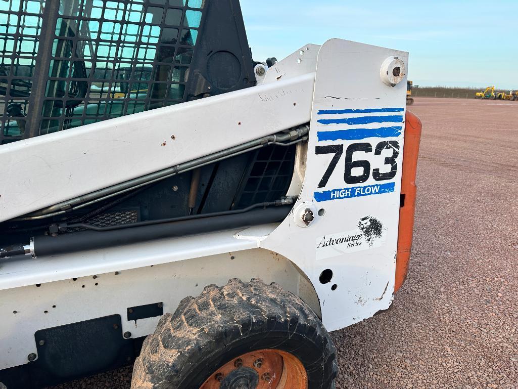 1999 Bobcat 763F skid steer, cab w/heat, high flow aux hyds, 10x16.5 tires, hand & foot controls,