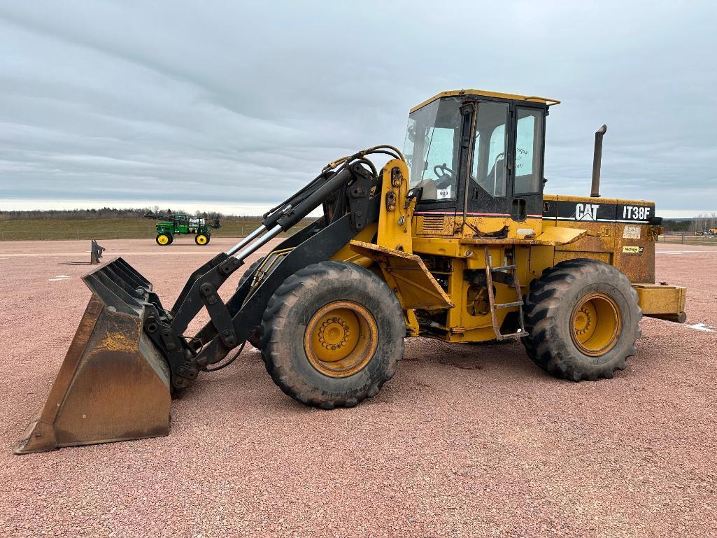 1997 Cat IT38F wheel loader, cab w/heat, 20.5x25 tires, 4-speed powershift trans, quick coupler