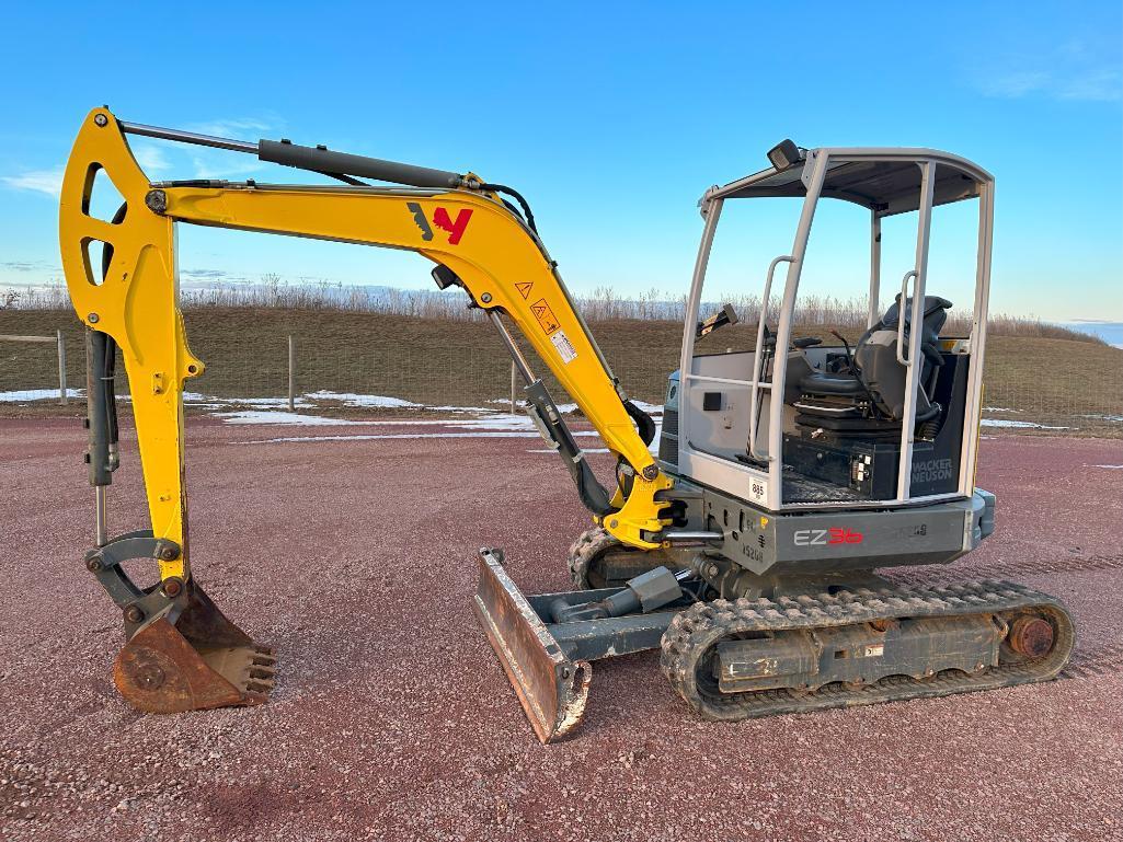 2018 Wacker Neuson EZ36 excavator, OROPS, 12" rubber tracks, 5'4" stick, 24" bucket, pattern