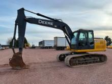 2012 John Deere 160DLC excavator, cab w/AC, 27 1/2" track pads, 7'3" stick, John Deere diesel