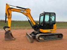 2016 JCB 85Z-1 excavator, cab w/AC, 18" rubber tracks, front blade, 6'6" stick, 24" quick coupler