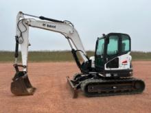 2016 Bobcat E85 excavator, cab w/AC, 18" rubber tracks, 7'5" stick, front blade, 35" quick coupler