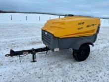 2014 Atlas Copco XAS185 portable air compressor, Cat C2.2 diesel engine, 185 CFM, pintle hitch, runs