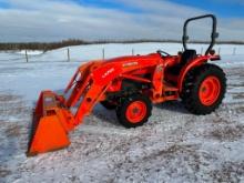 2016 Kubota L4701 compact tractor, open station, 4x4, Kubota LA765 loader, hydro trans, bar tires,