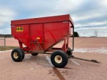 H&S 480-81 gravity box on Knowles 4-wheel running gear, 16L-16.1 tires, SN: 203.