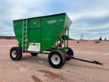 Salzseider 475 gravity box on Knowles W1600-1 4-wheel running gear, hyd drive fertilizer auger, SN: