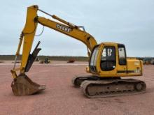 1997 John Deere 120 excavator, cab w/heat, 27 1/2" track pads, 36" bucket, manual thumb, runs &