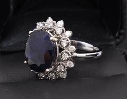 7.5ct Sapphire + Diamond Ring