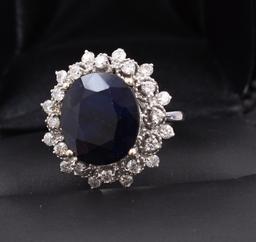 7.5ct Sapphire + Diamond Ring