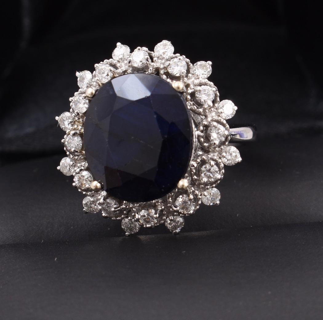 7.5ct Sapphire + Diamond Ring