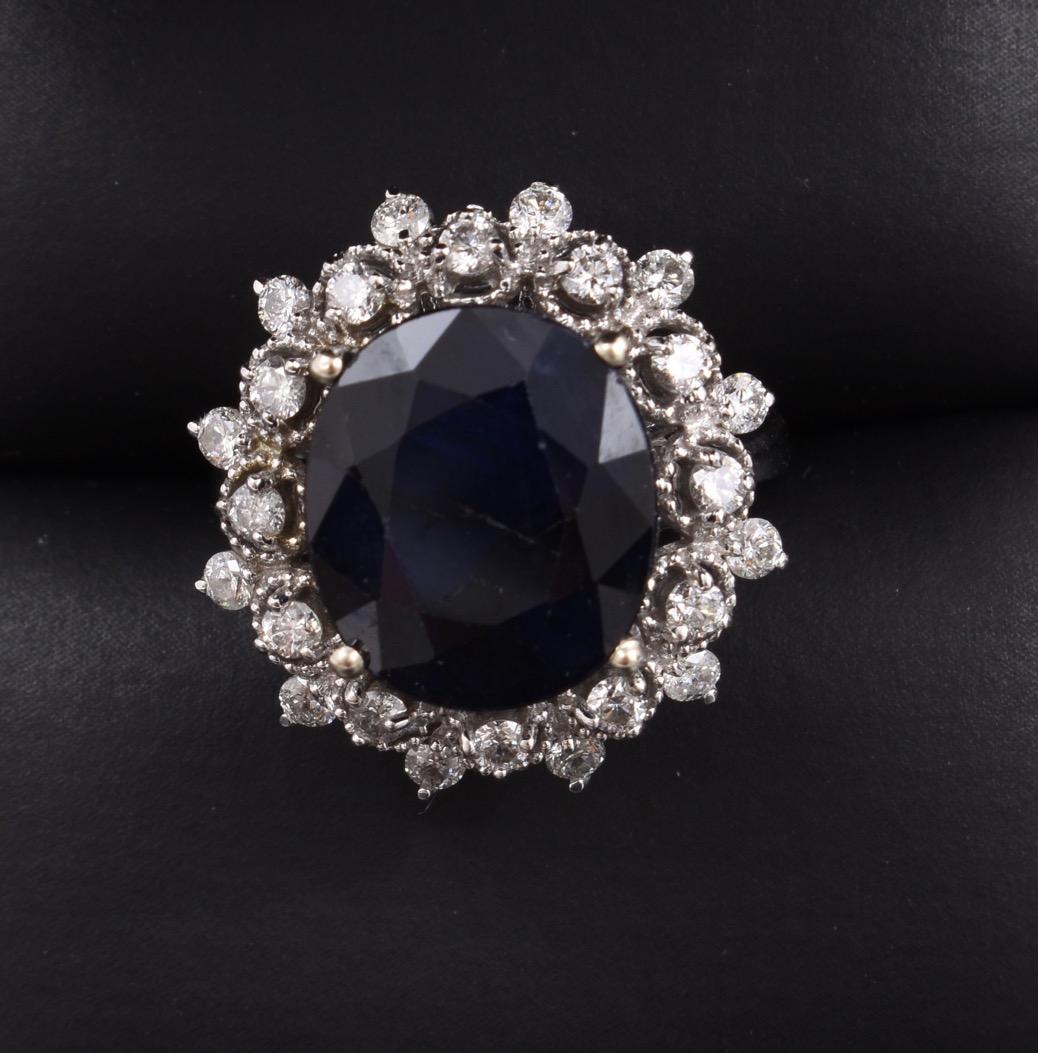 7.5ct Sapphire + Diamond Ring