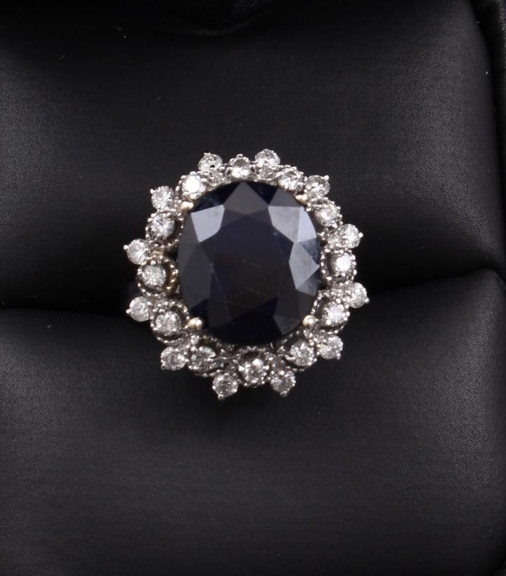 7.5ct Sapphire + Diamond Ring