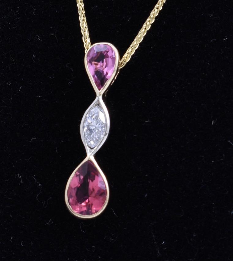 Pear And Marquise Pink Sapphire Diamond Necklace