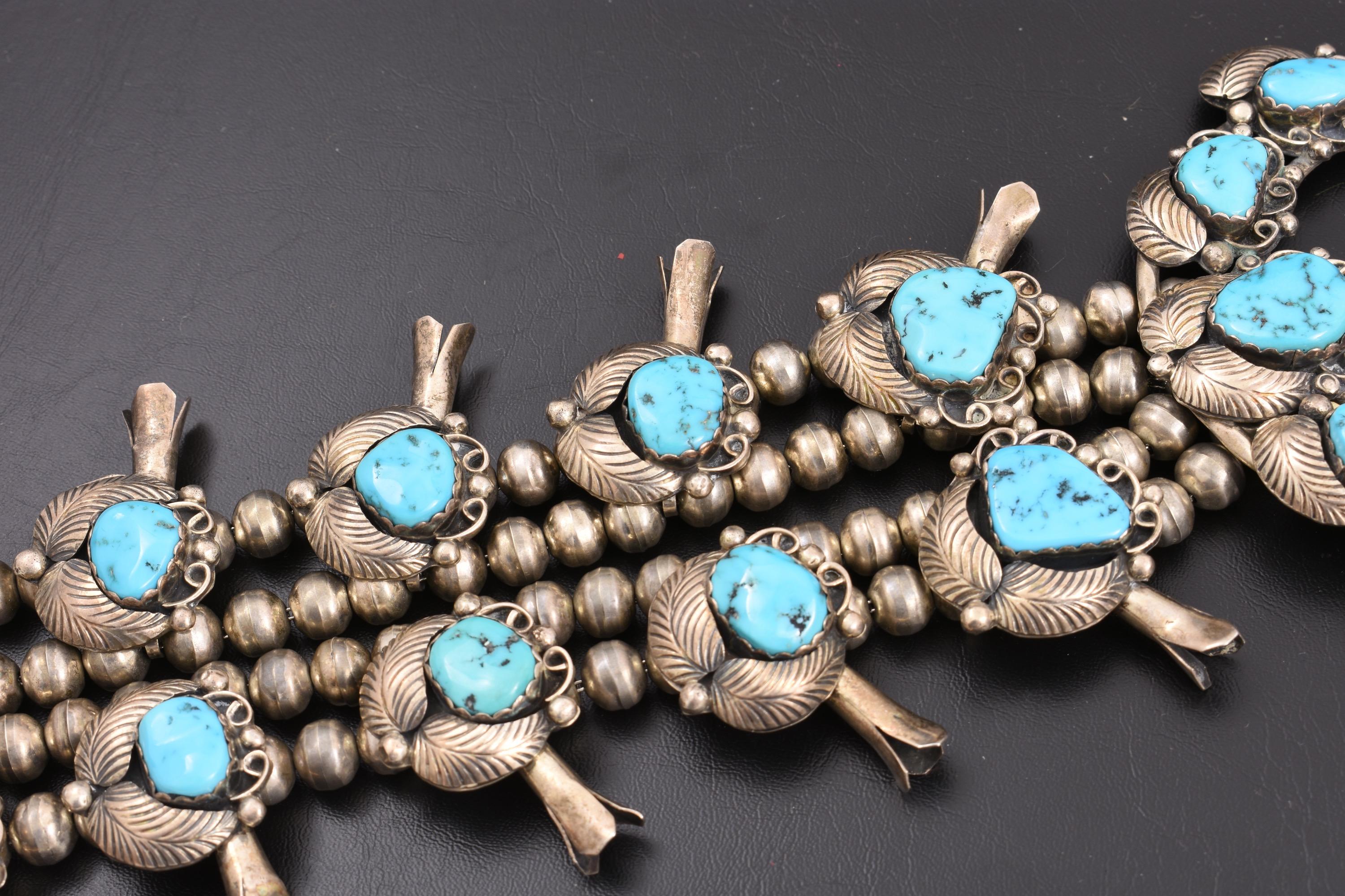 7.47 Oz Vintage Navajo Squash Blossom Necklace