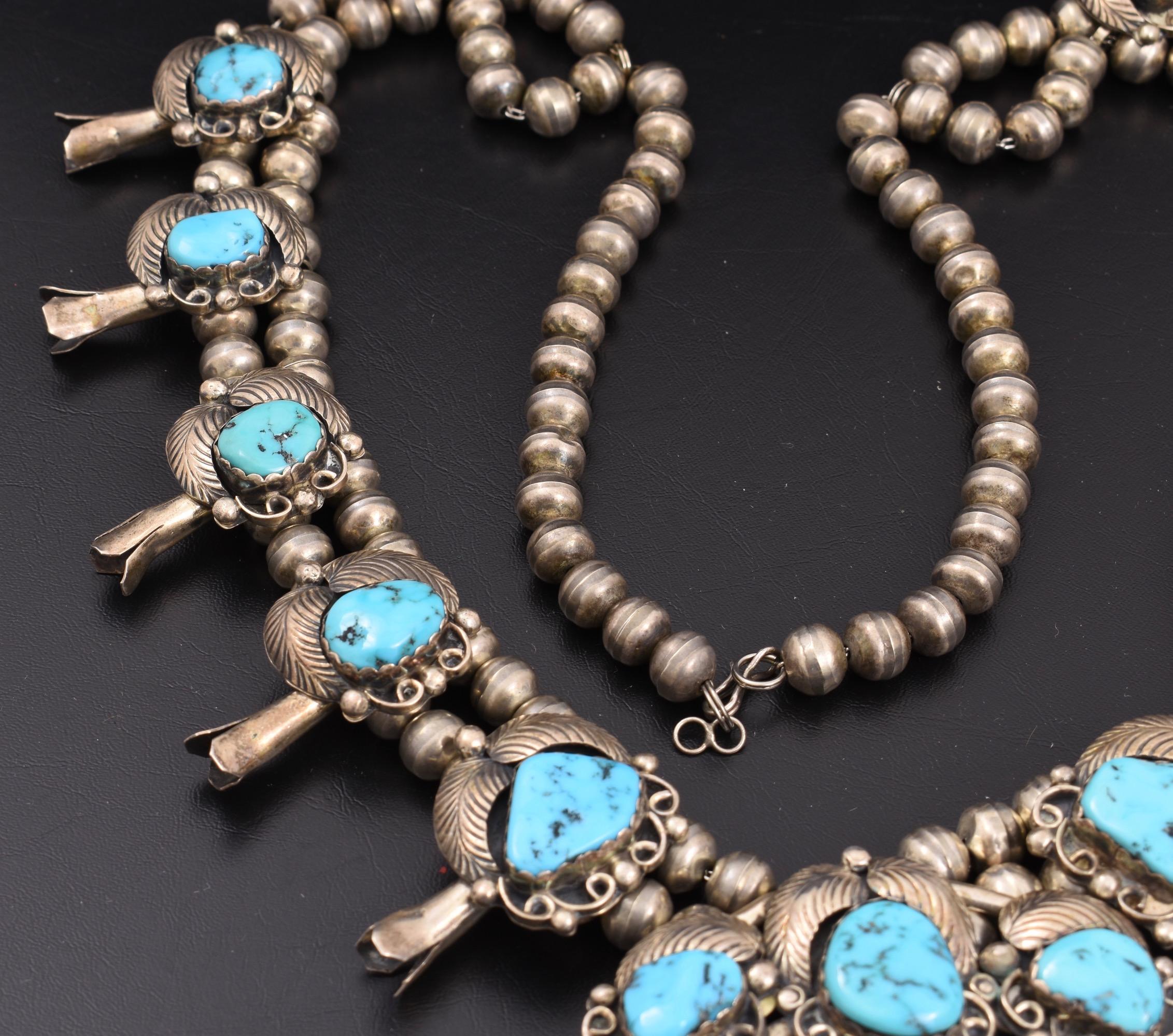 7.47 Oz Vintage Navajo Squash Blossom Necklace