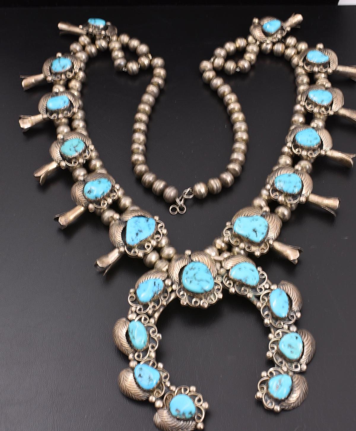 7.47 Oz Vintage Navajo Squash Blossom Necklace