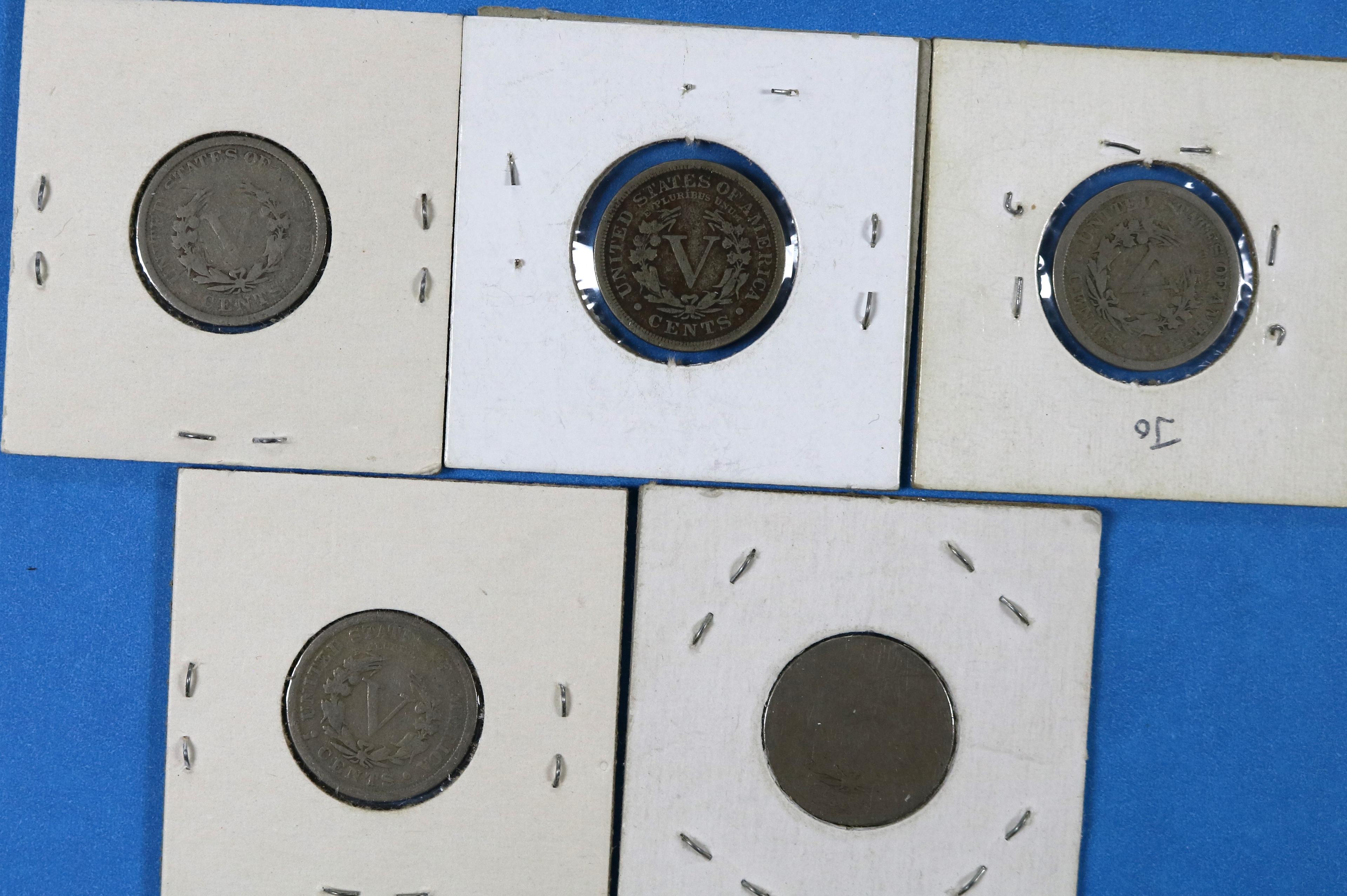Lot of 5 Liberty Head Nickels 1907-1912