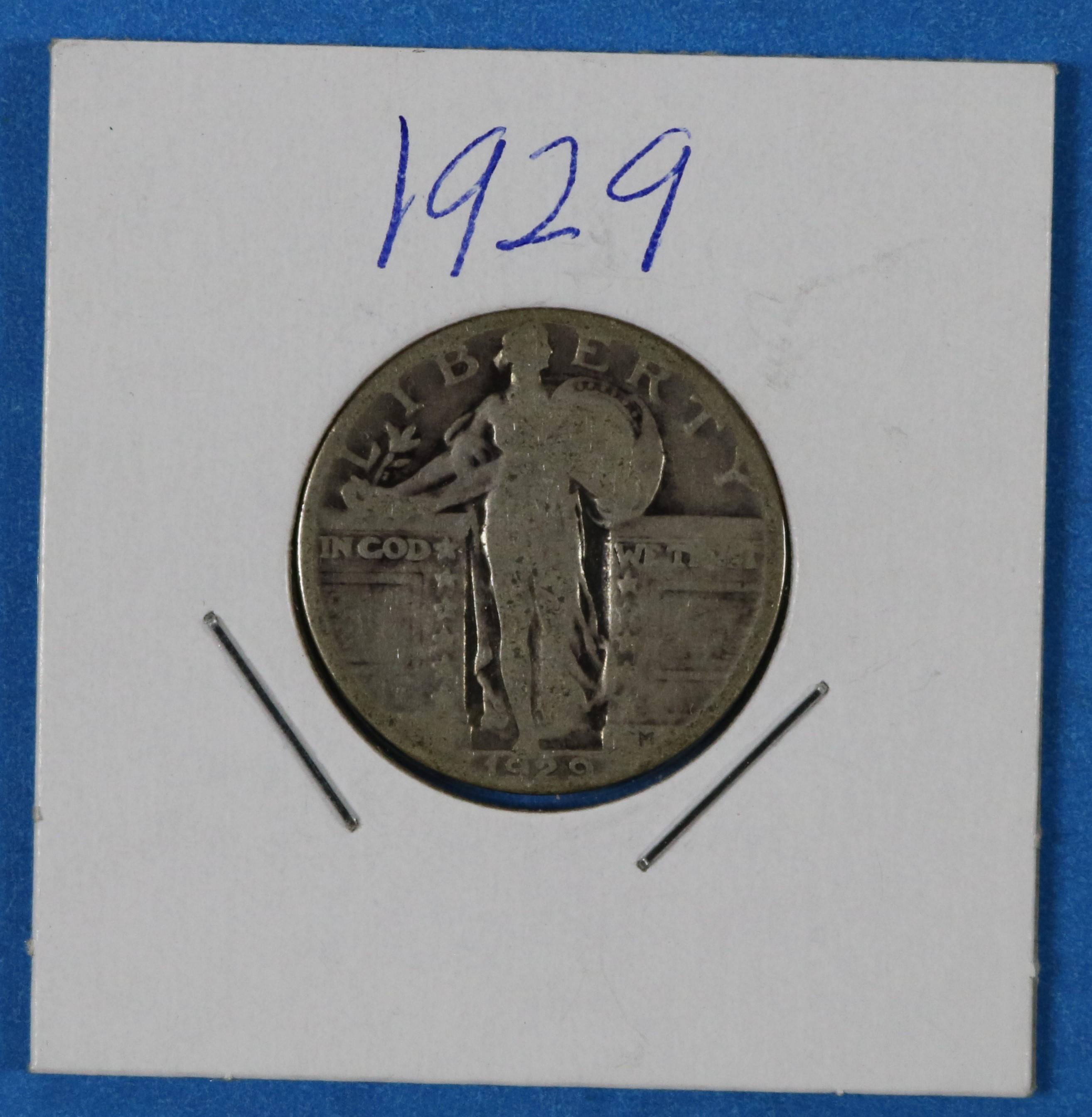 1929 Standing Liberty Silver Quarter Dollar Coin