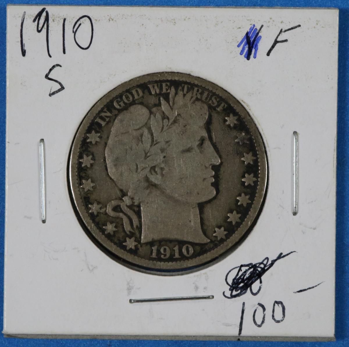 1910-S Barber Half Dollar Silver Coin