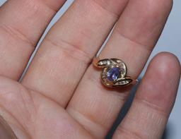 Estate 1/2 Carat Natural Tanzanite & Diamond 14k Solid Yellow Gold Ring