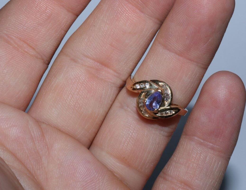 Estate 1/2 Carat Natural Tanzanite & Diamond 14k Solid Yellow Gold Ring