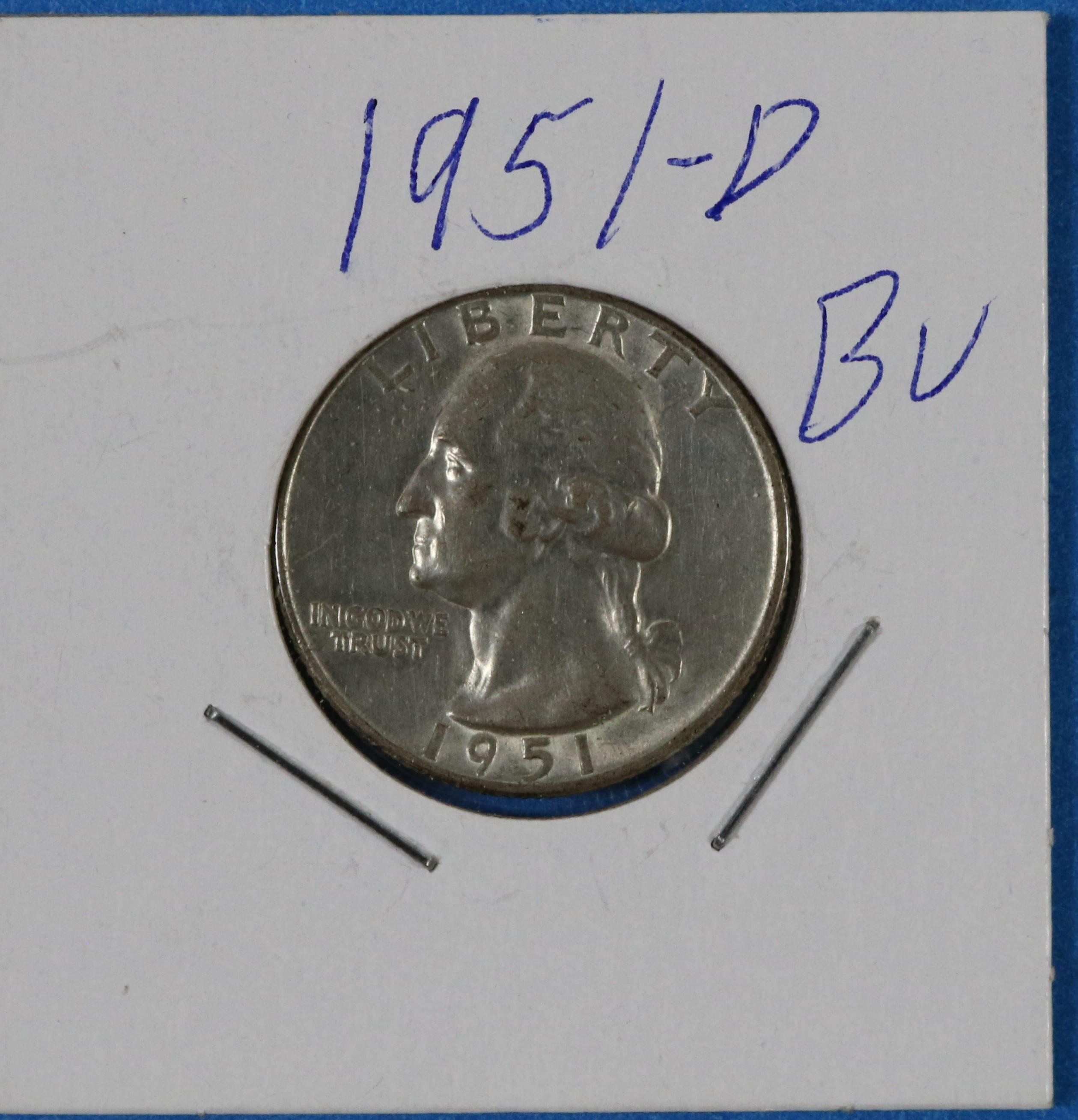 1951-D Washington Silver Quarter Dollar Coin