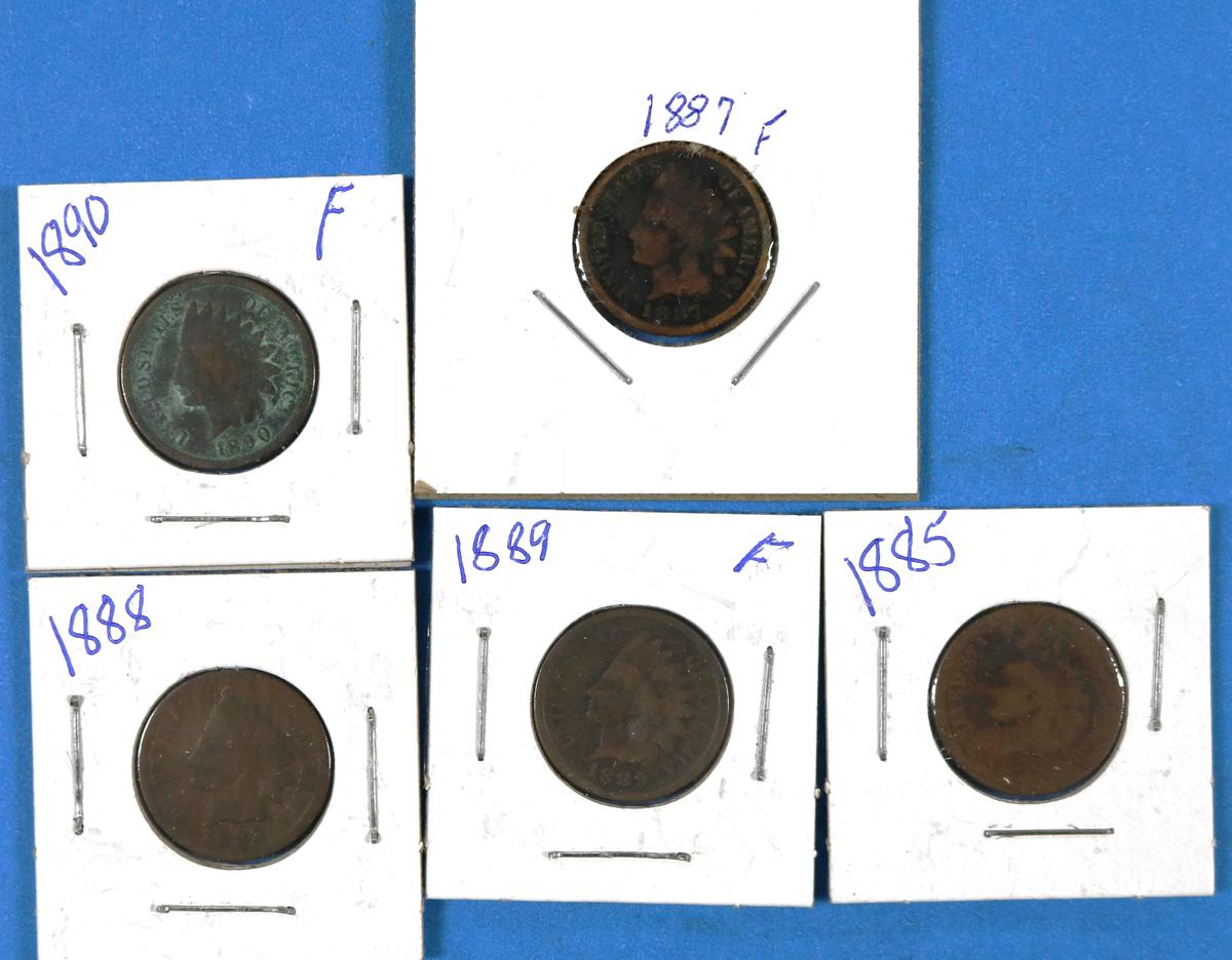 Lot of 5 Indian Head Pennies 1885-1890