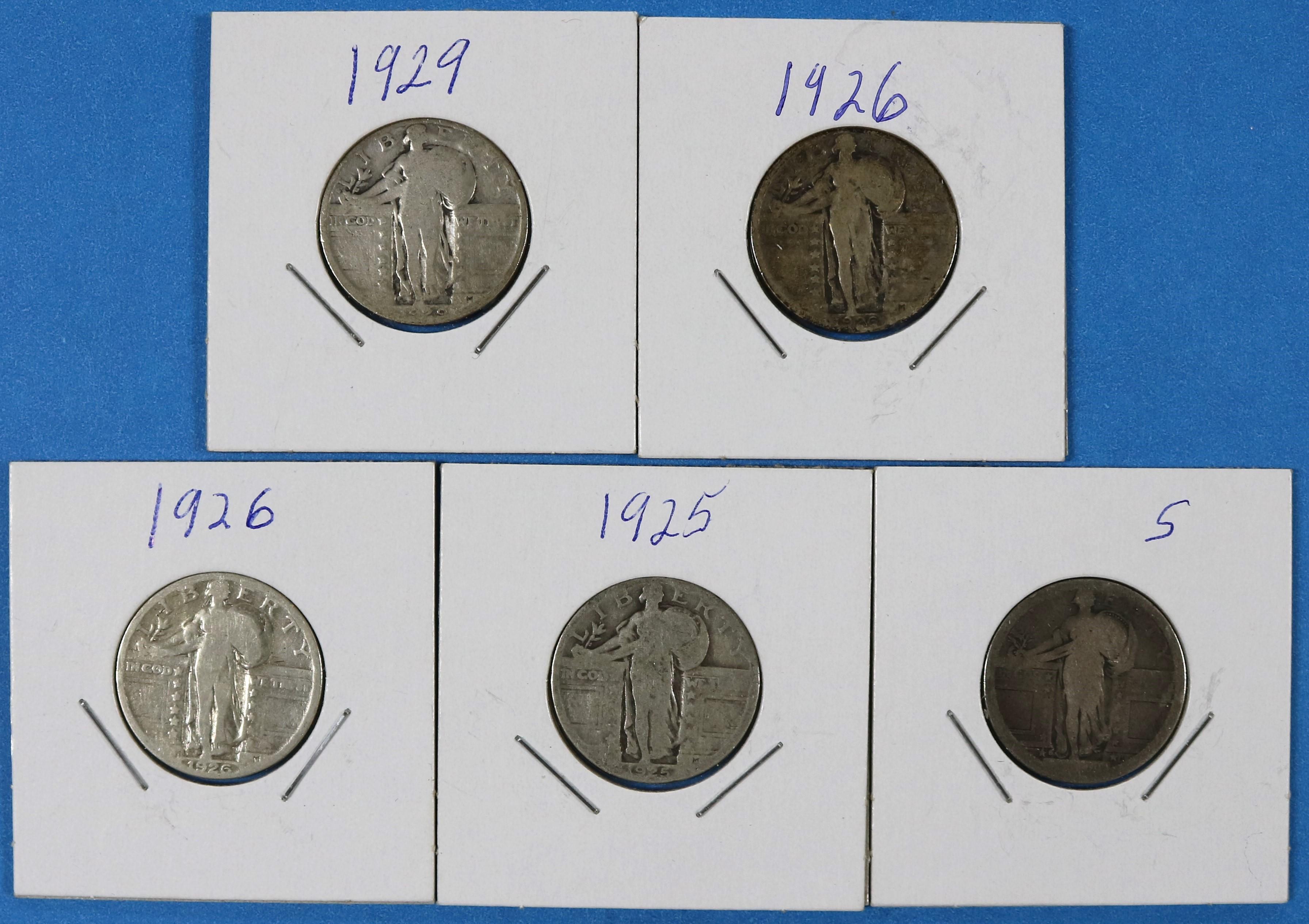 Lot of 5 Standing Liberty Silver Quarters