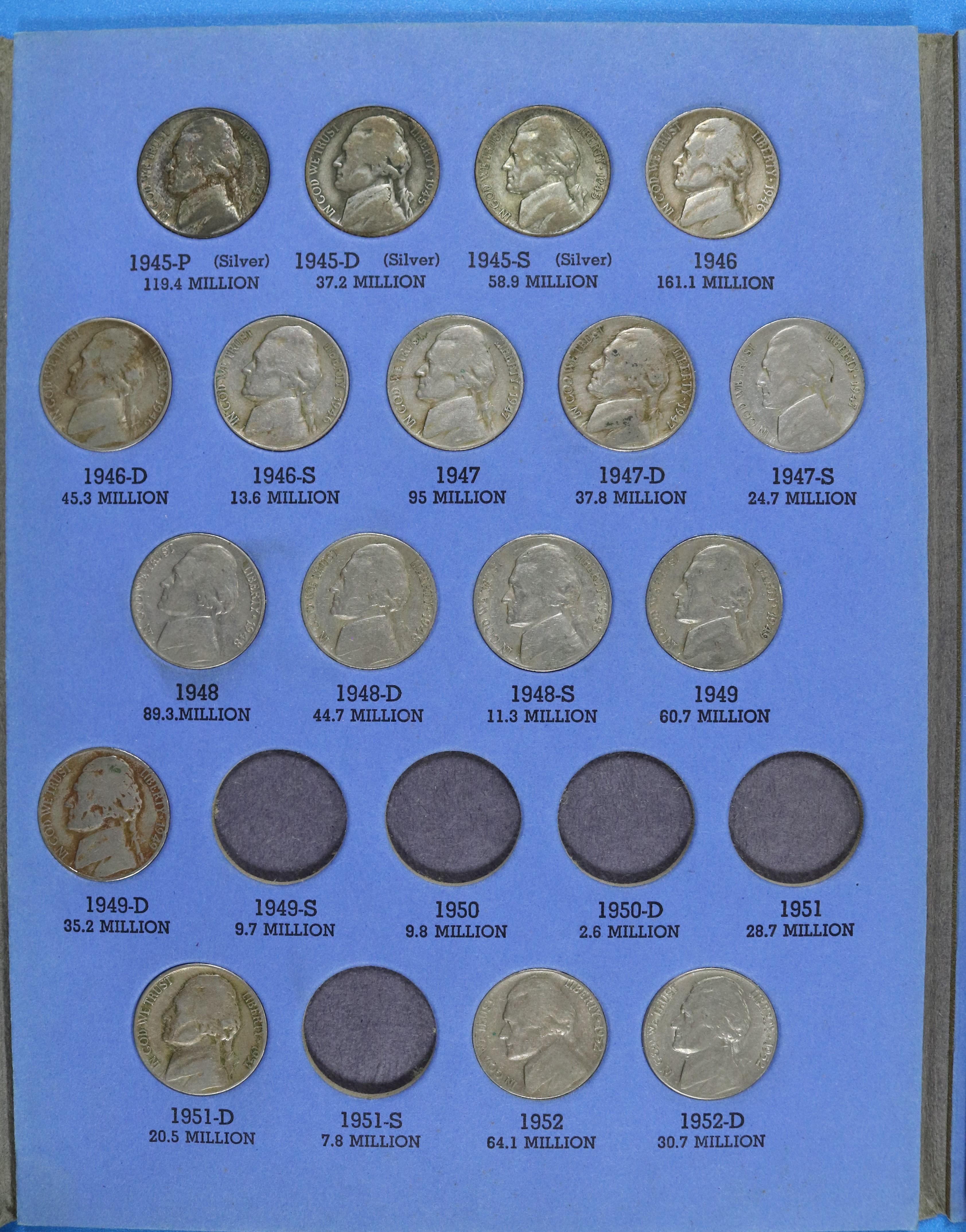 Book Collection of Jefferson Nickels including War Nickels - 51 Coins
