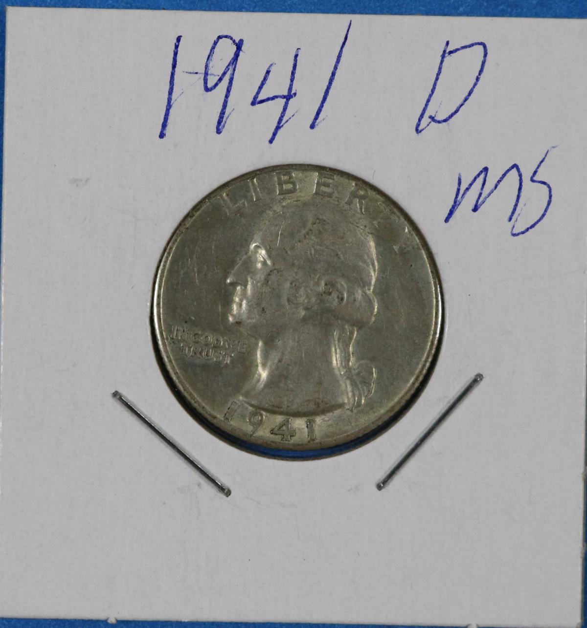 1941-D Washington Silver Quarter Dollar Coin