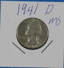 1941-D Washington Silver Quarter Dollar Coin