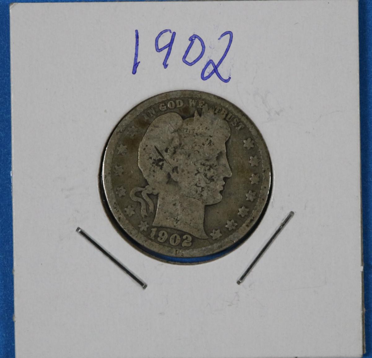 1902 Barber Silver Quarter Dollar Coin