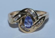 Estate 1/2 Carat Natural Tanzanite & Diamond 14k Solid Yellow Gold Ring