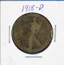 1918-D Walking Liberty Silver Half Dollar Coin