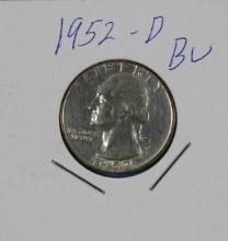 1952-D Washington Silver Quarter Dollar Coin