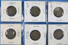 Lot of 6 Liberty Head Nickels 1900-1907