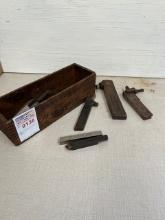 Antique Wooden Box with Antique Tools