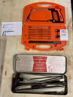 Gun cleaning kit and saw and case