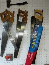 (6) handsaws and a hatchet