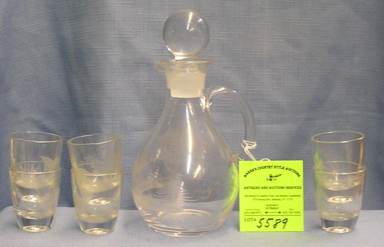 Etched glass decanter set