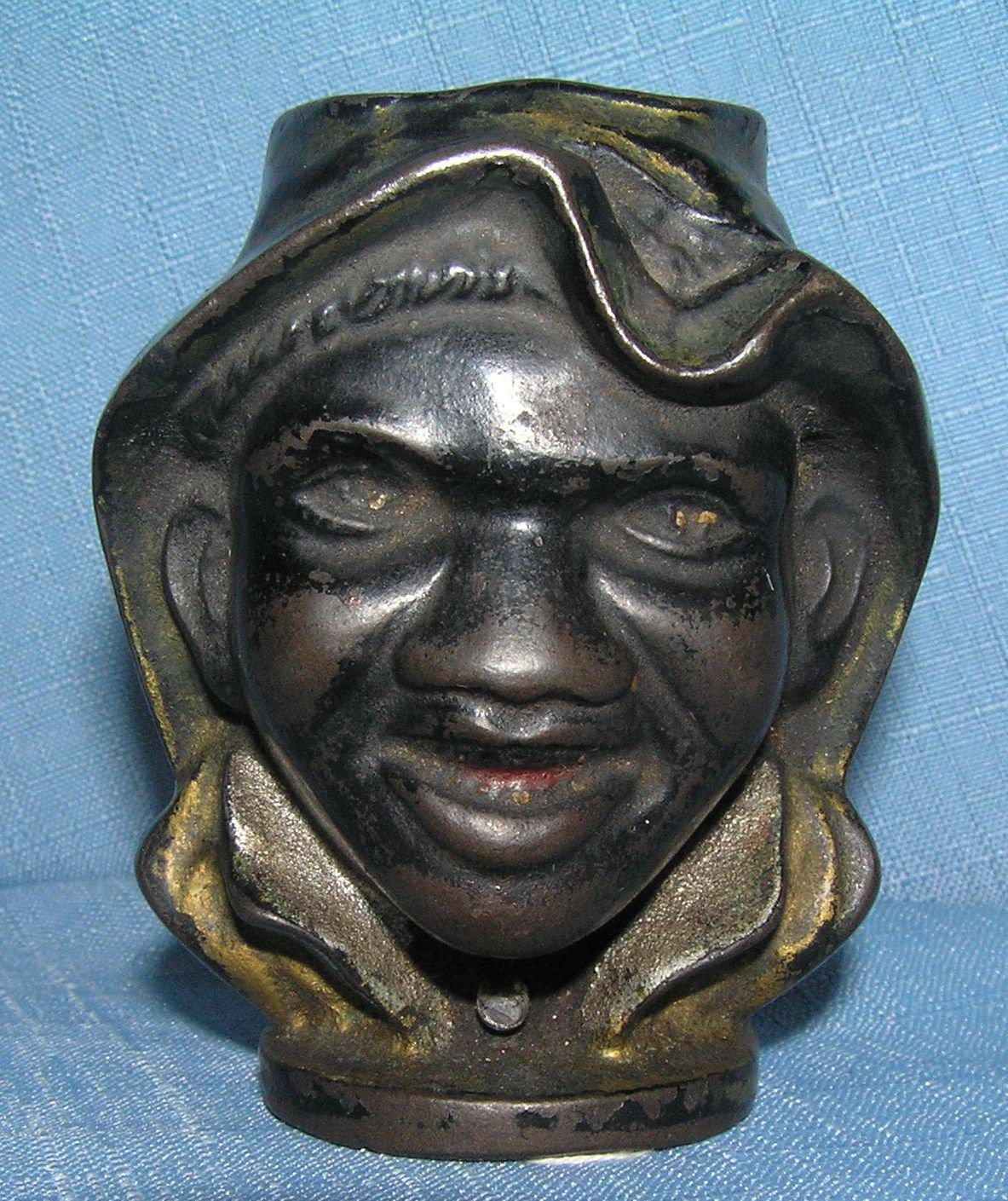 Antique cast iron 2 faced double sided black boy bank