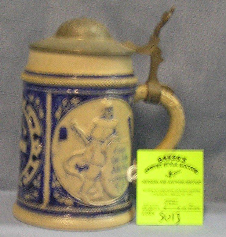 Early German beer stein with pewter lid