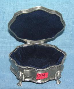 Pewter hinged trinket box Navy blue felt lined