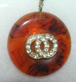 Vintage amber necklace with gold tone chain