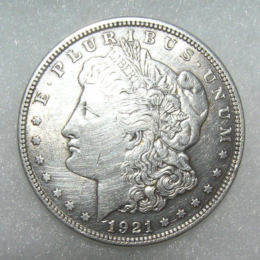 1921 Morgan silver dollar in very fine condition