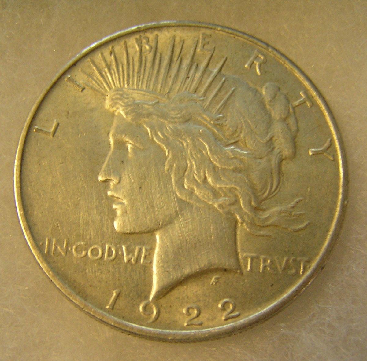 1922 Lady Liberty Peace silver dollar in fine condition