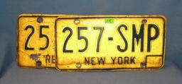 Pair of vintage NY state license plates