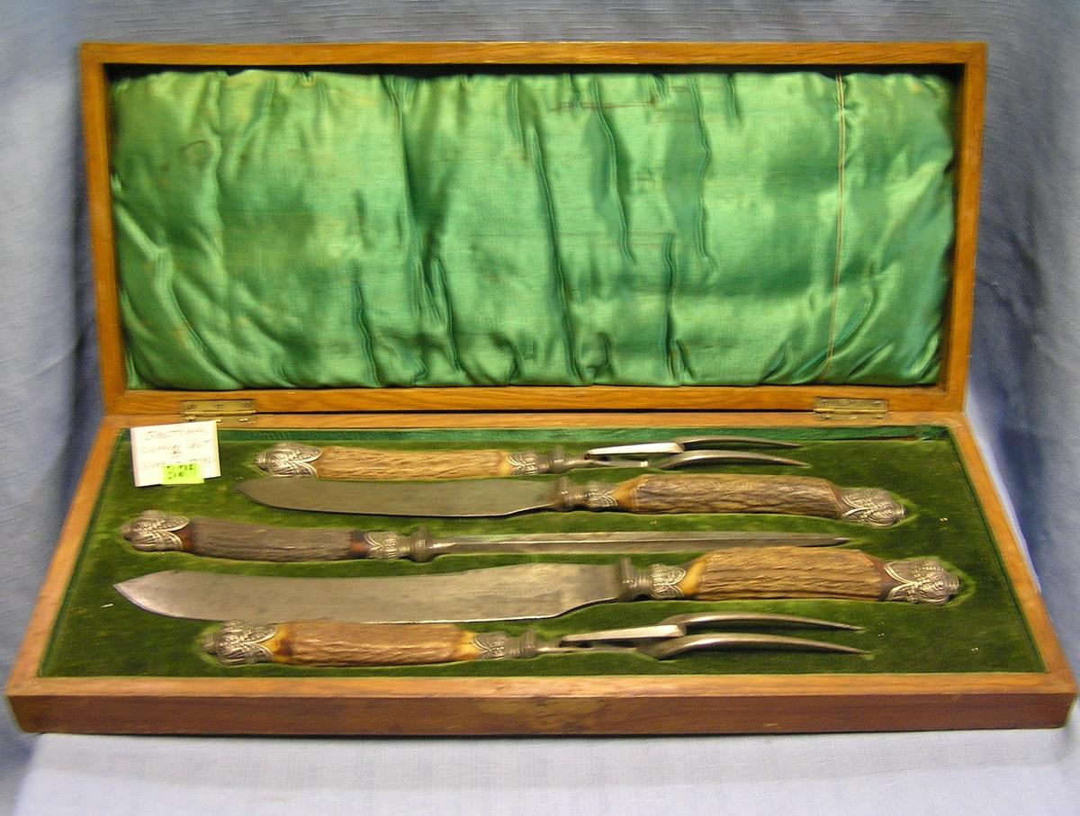 Antique Sheffield bone handled carving set