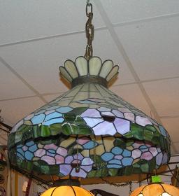 Antique leaded stained glass chandelier