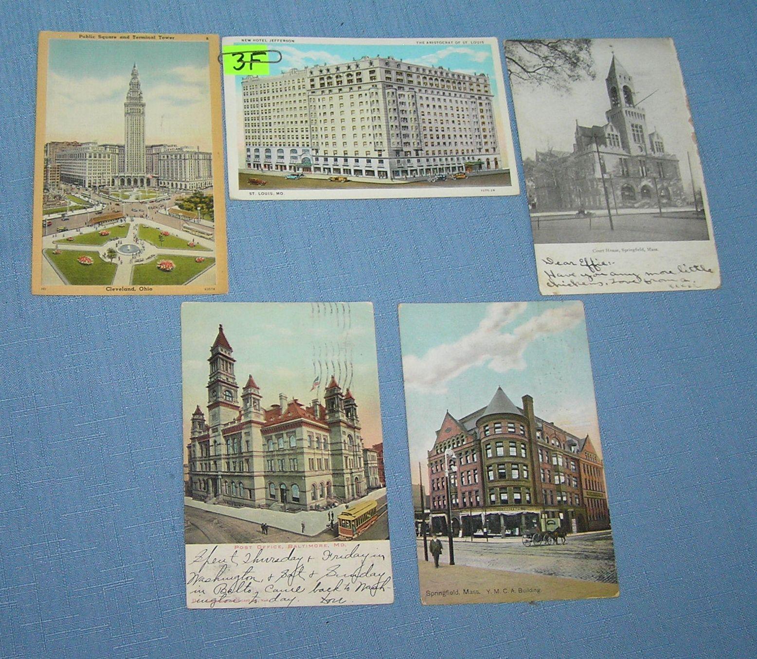 Group of early auto, trolley and horse drawn post cards